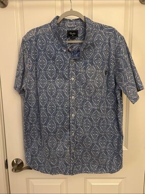 Primitive Blue Short-Sleeve Button-Down with White Geometric Print